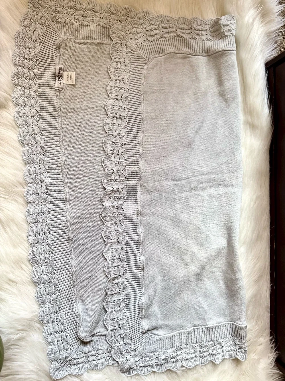 Cotton Jersey Baby Blanket with Knitted‎ Scallop Lace Border